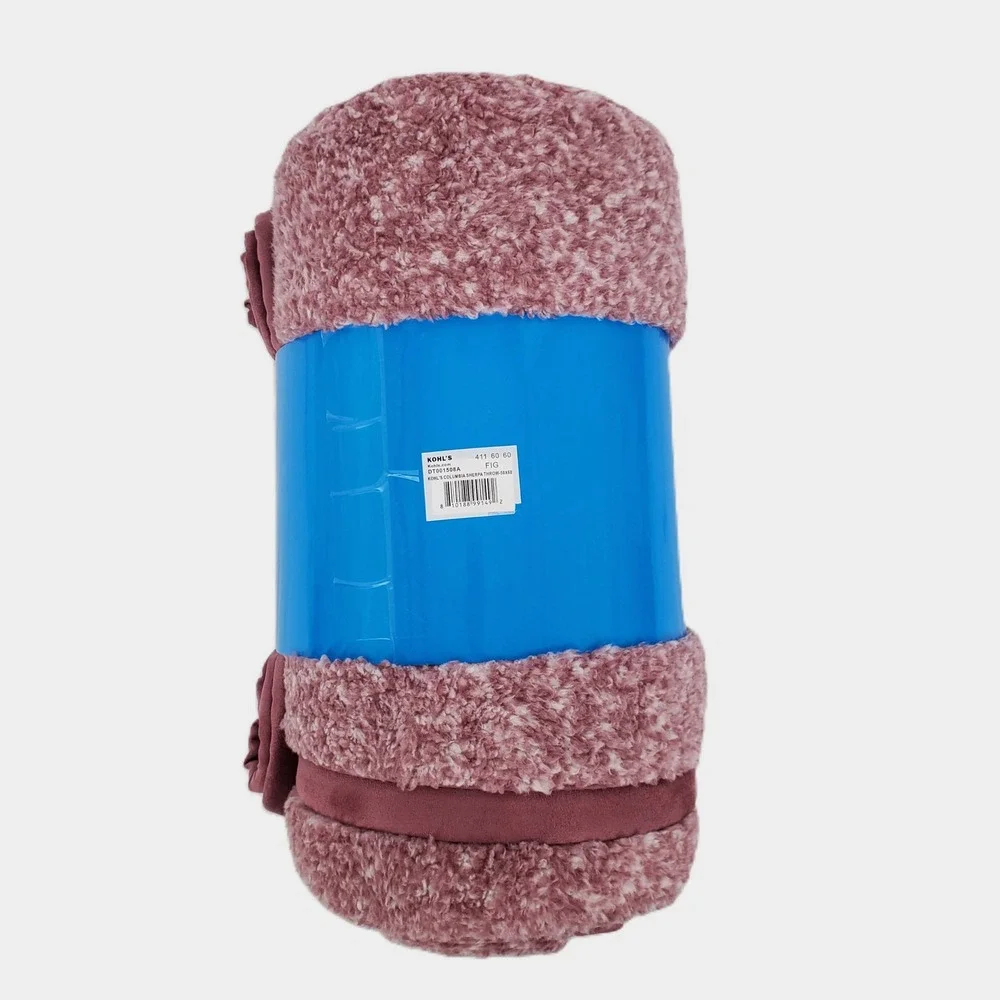 Columbia Super Cozy Sherpa Throw Blanket Fig Muted Purple Faux‎ Suede Trim 50x60